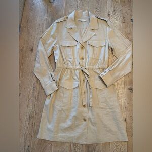 NWOT Trina Turk Tan Linen Trench Safari Style Dress M